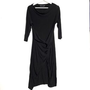 Veronique Miljkovich Midi Dress Womens M Black Cowl Neck Draped Knot Jersey